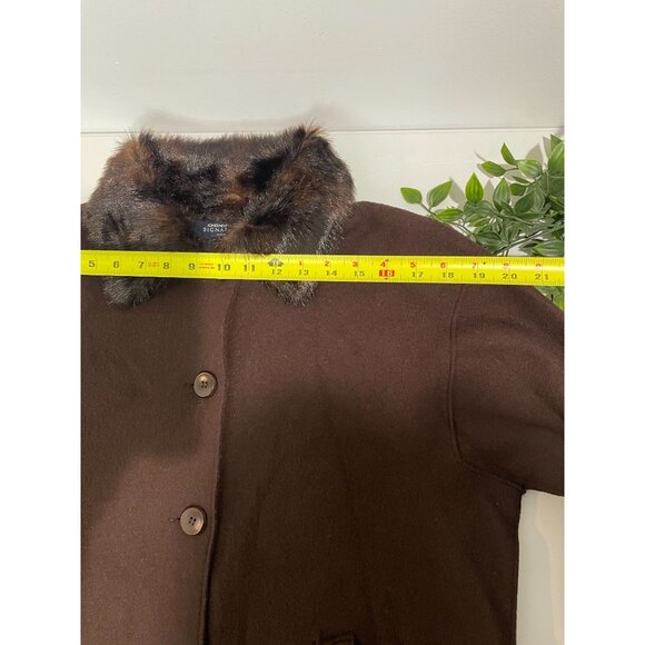 Jones New York Signature Brown Wool Blend Coat With Faux Fur Collar P/M - Picture 8 of 13